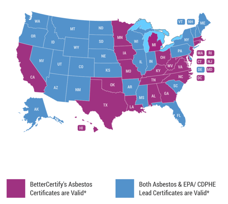 BetterCertify's certificates are valid in most US states and territories